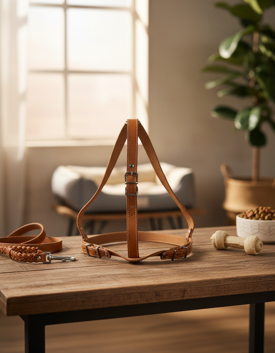 רתמת עור לכלב